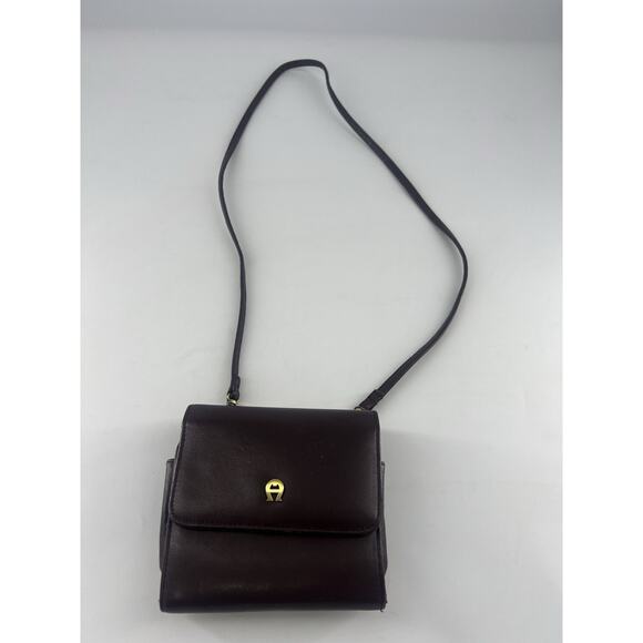 Vintage Etienne Aigner Crossbody Shoulder Bag Brown Leather Antique Brass Small - Picture 1 of 11